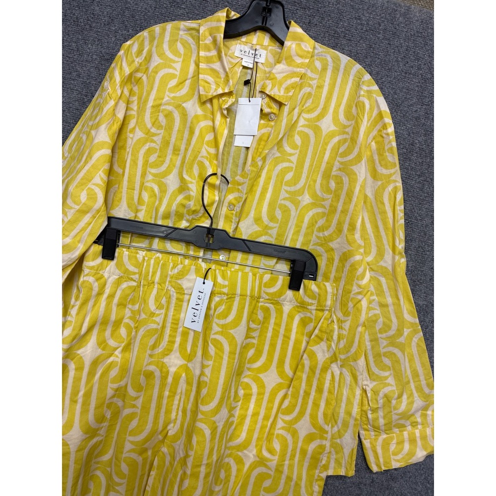 Set of 2 Cotton Velvet Graham & Spencer Yellow Geometric Shirt Shorts Large NWT